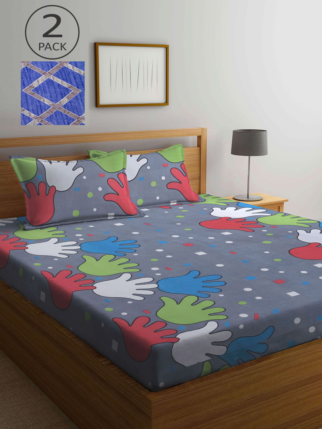 

KLOTTHE Blue & Grey Cartoon Characters 210 TC 2 King Bedsheet with 4 Pillow Covers