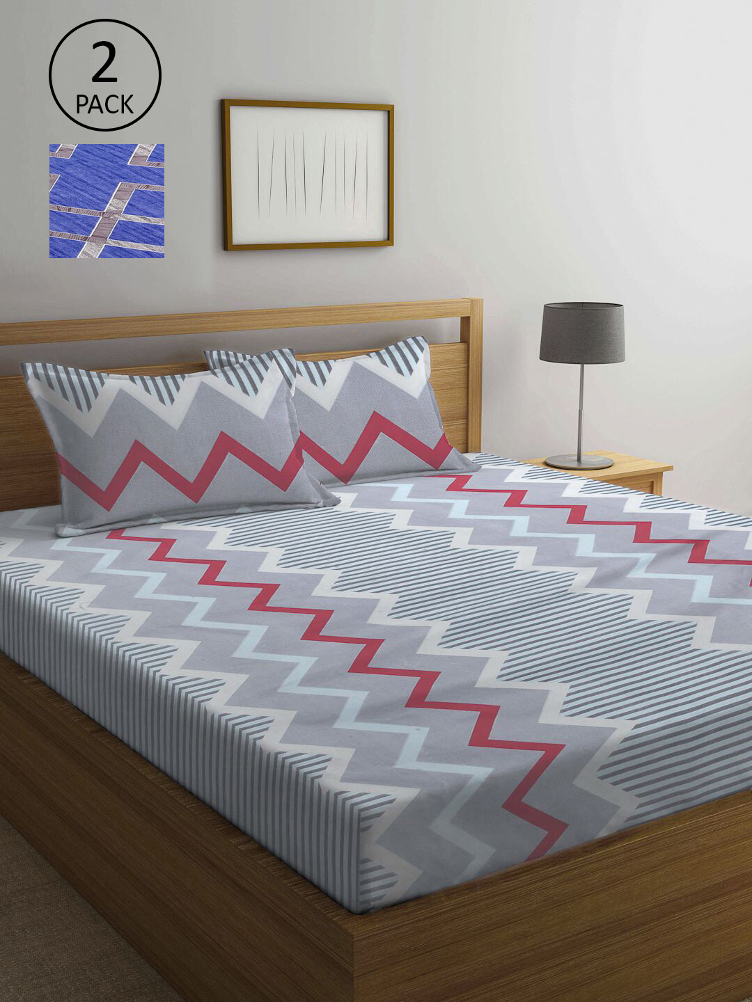 

KLOTTHE Multicoloured Geometric 210 TC 2 King Bedsheet with 4 Pillow Covers, Multi