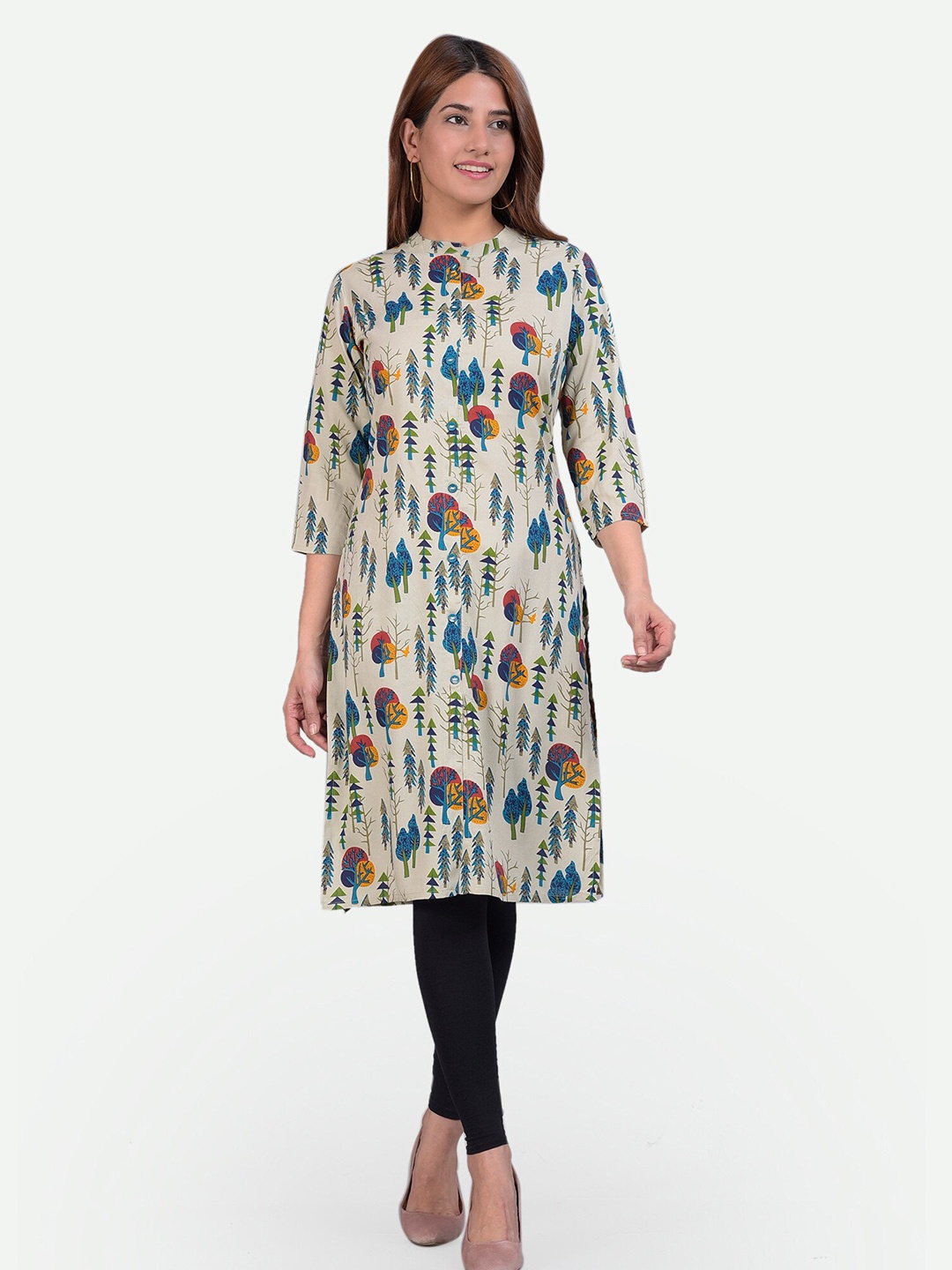 

Glorious Women Grey & Blue Printed Block Print Kurta