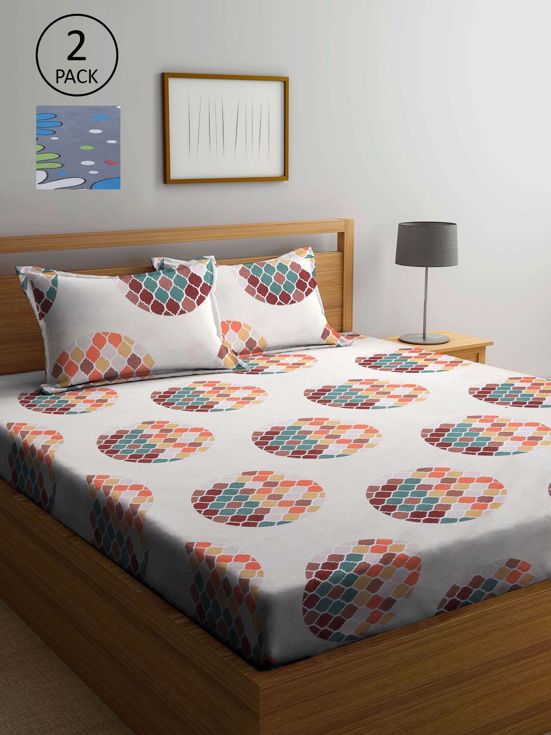 

KLOTTHE Set Of 2 Grey & White Geometric 210 TC King Bedsheet with 4 Pillow Covers