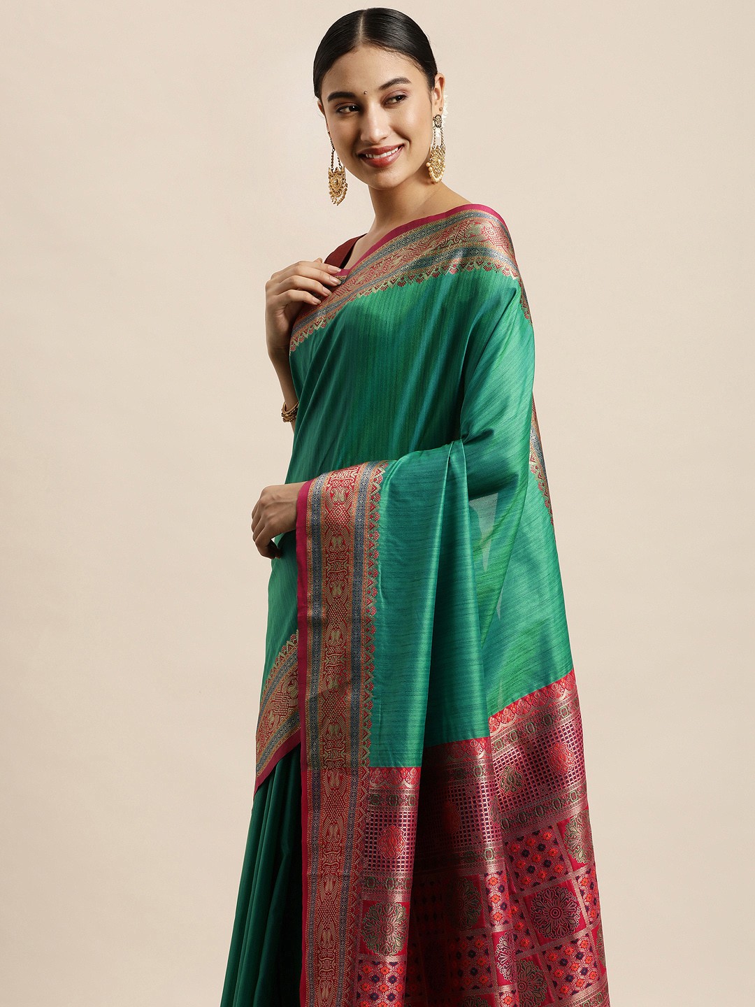 

Saree Swarg Green Silk Blend Banarasi Sarees