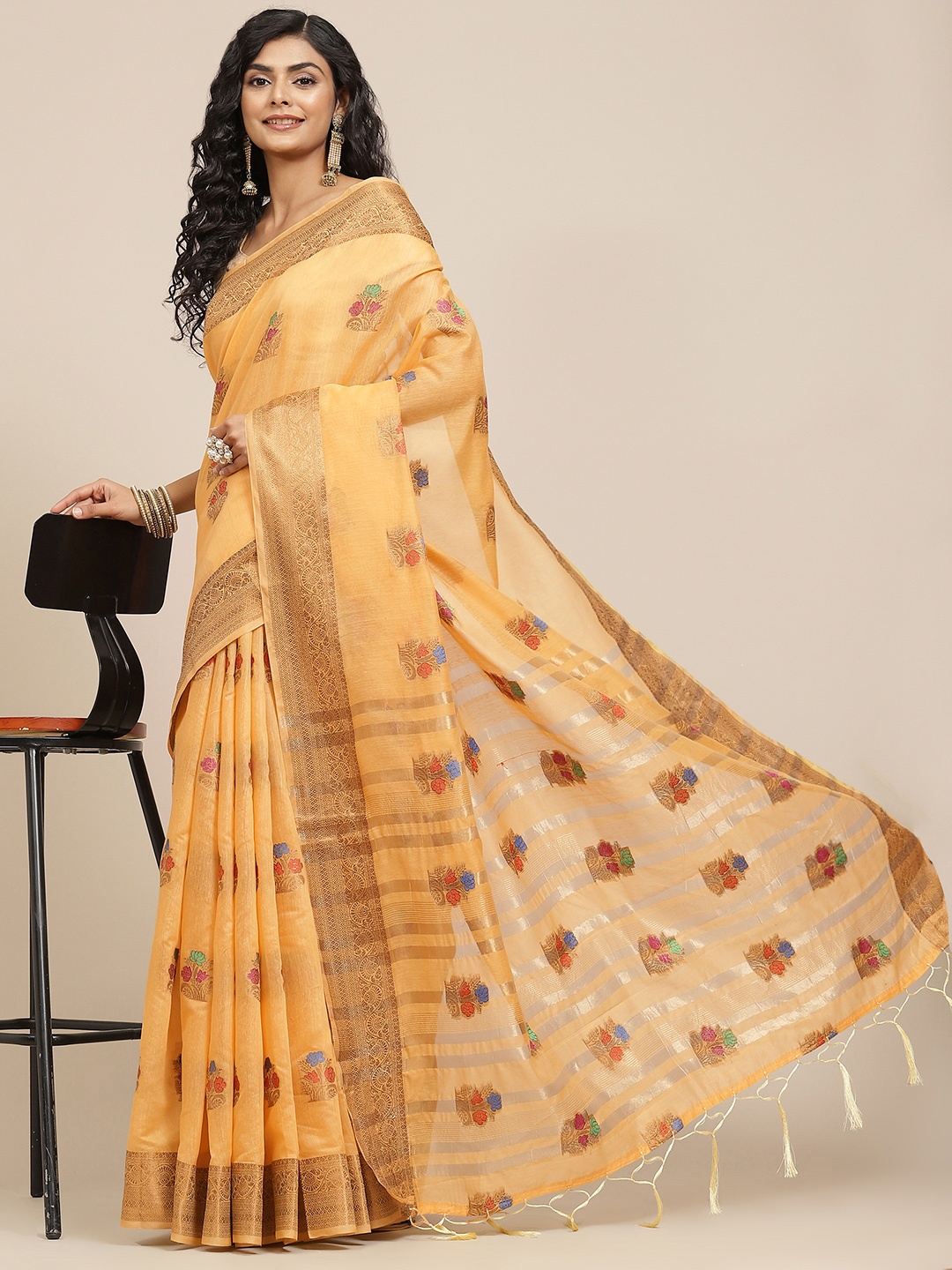 

Havida Sarees Yellow Woven Design Gotta Patti Saree