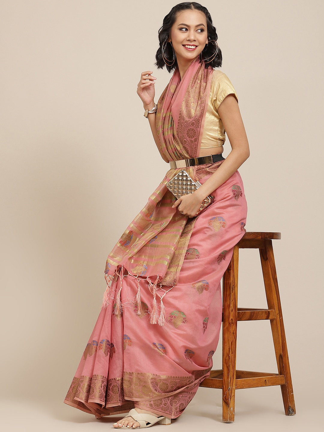 

Havida Sarees Pink & Beige Woven Design Gotta Patti Banarasi Saree