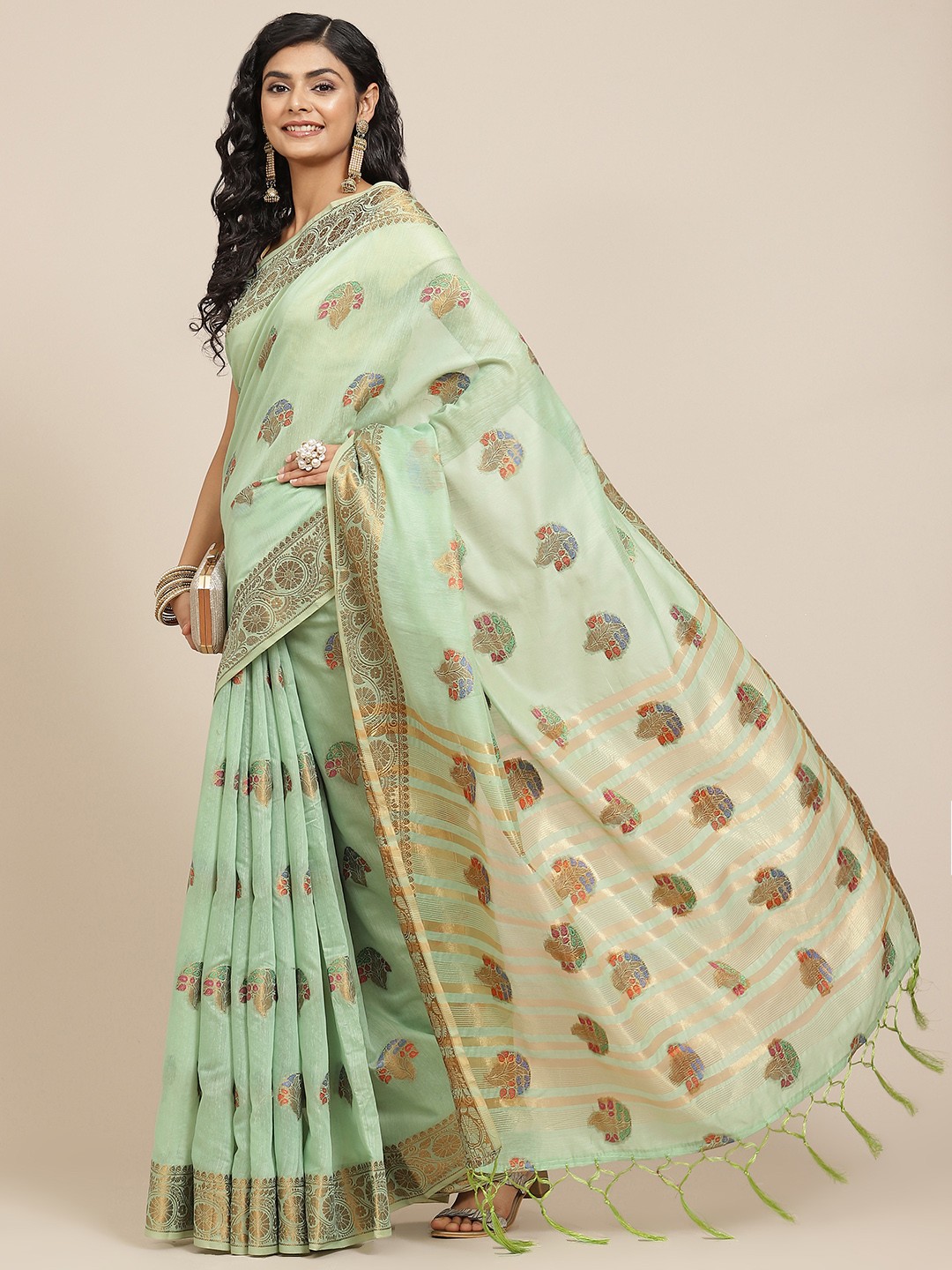 

Havida Sarees Green Ethnic Motifs Zari Banarasi Saree