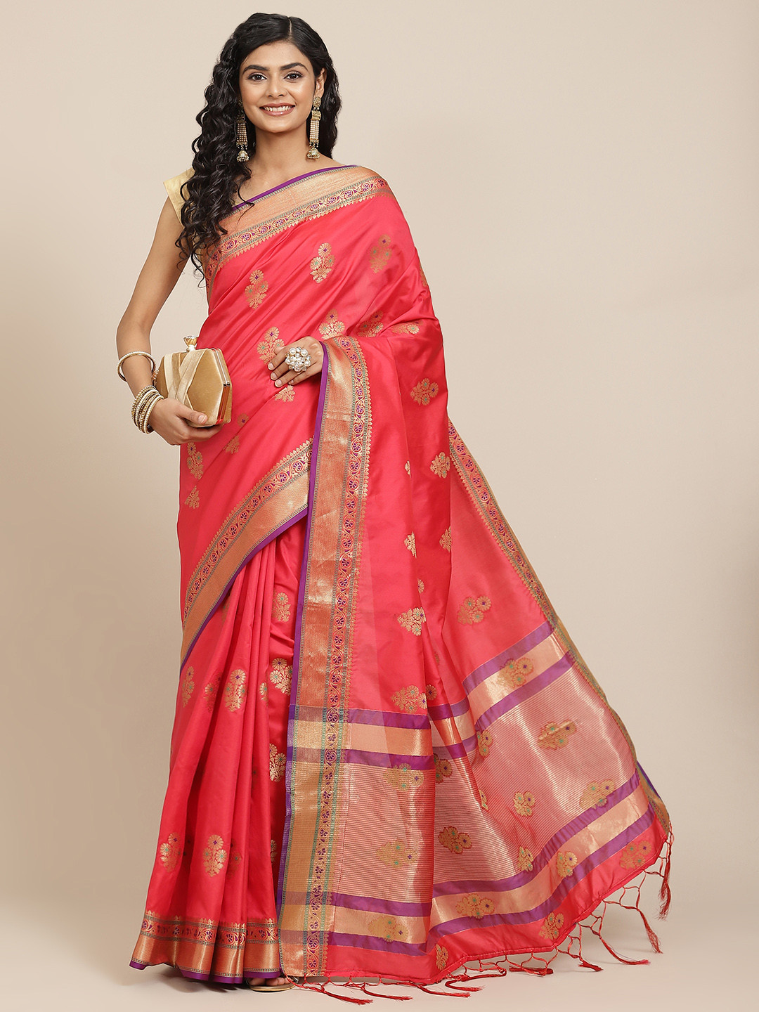 

Havida Sarees Pink Embellished Zari Silk Blend Banarasi Saree