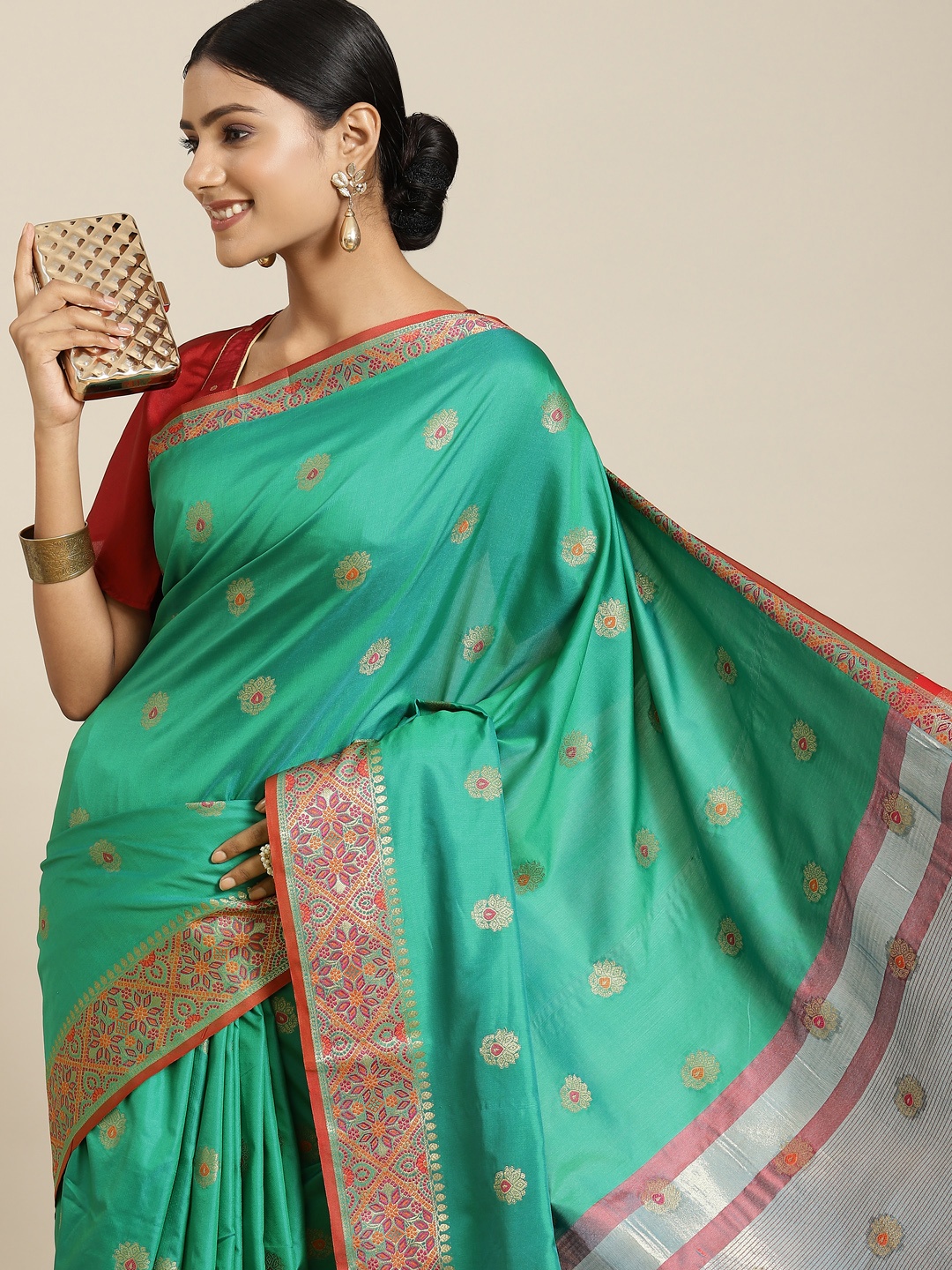 

Havida Sarees Green Ethnic Motifs Zari Silk Blend Banarasi Saree