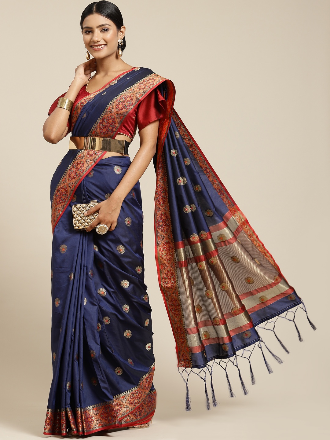

Havida Sarees Navy Blue Woven Design Banarasi Saree