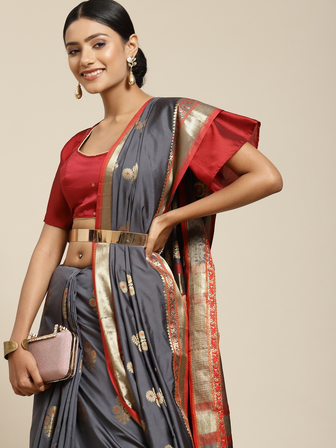 

Havida Sarees Grey & Golden Woven Design Banarasi Saree
