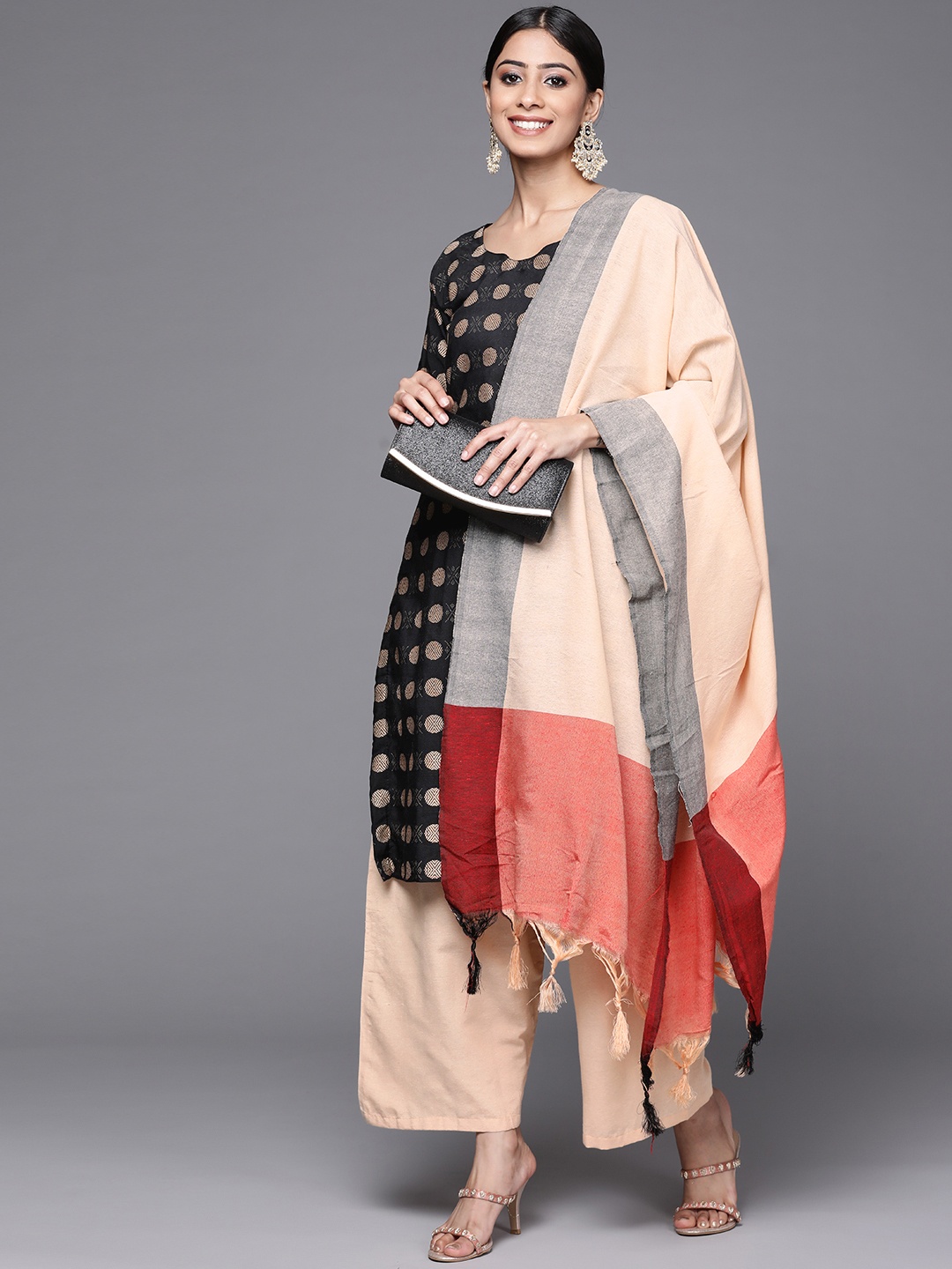 

Chhabra 555 Women Black Made-to-Measure Kurta with Palazzos & Dupatta