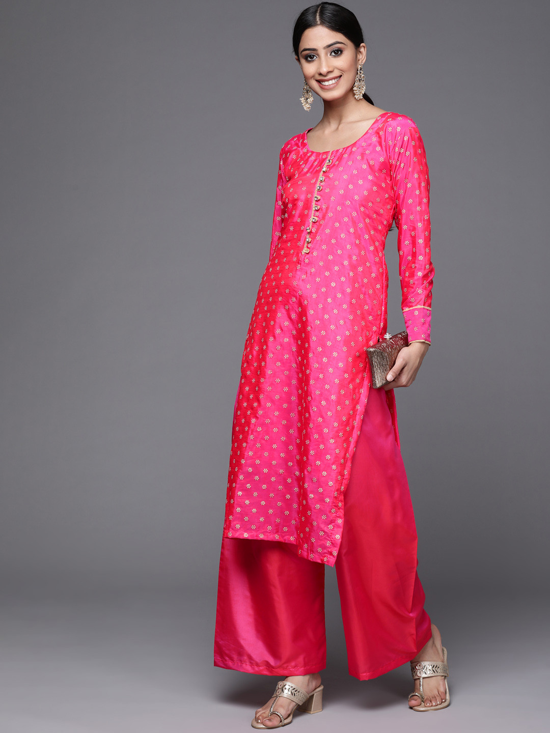 

Chhabra 555 Women Magenta Floral Printed Made-to-Measure Kurta with Palazzos