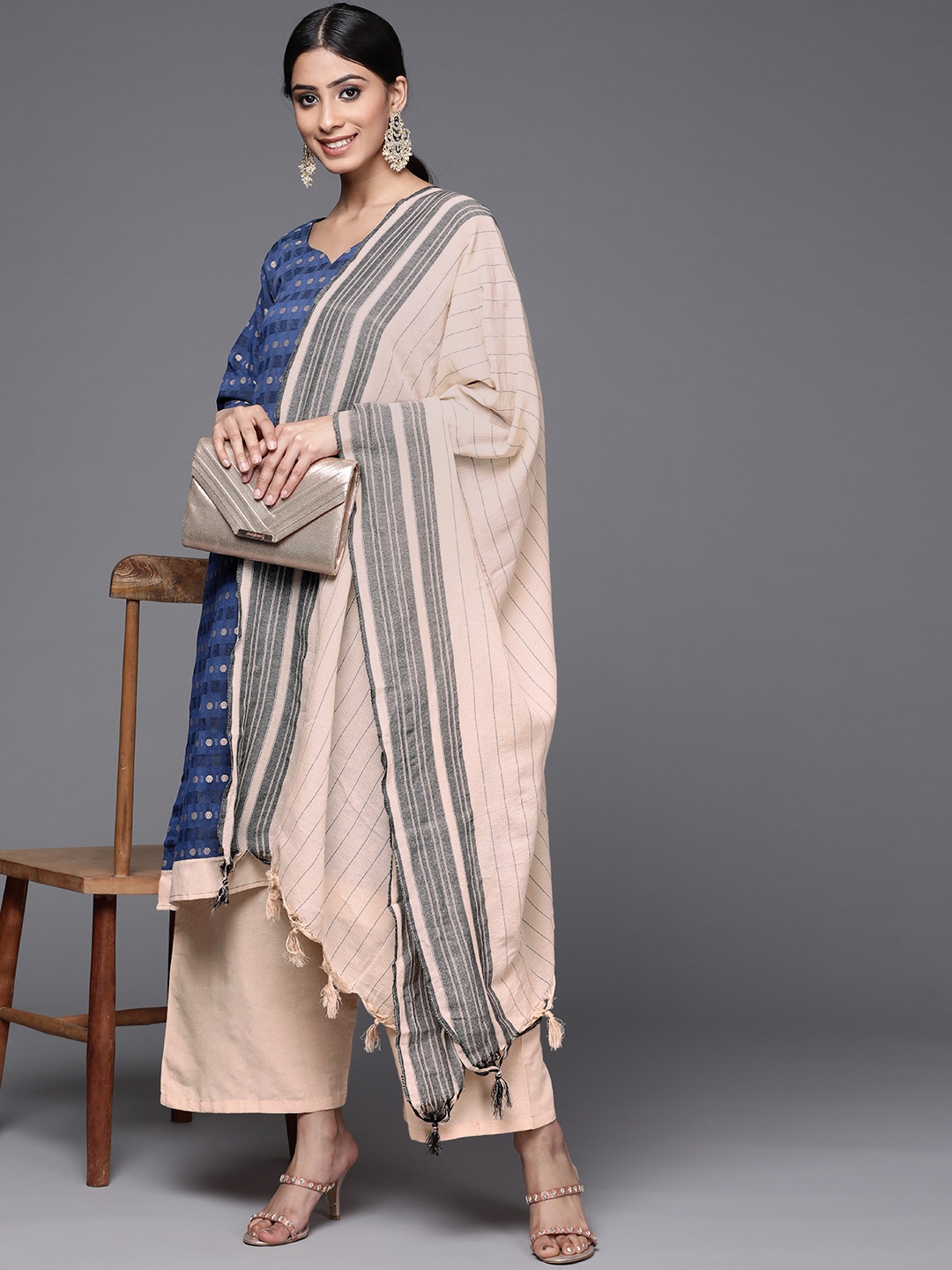 

Chhabra 555 Women Blue Made-to-Measure Kurta with Palazzos & Dupatta
