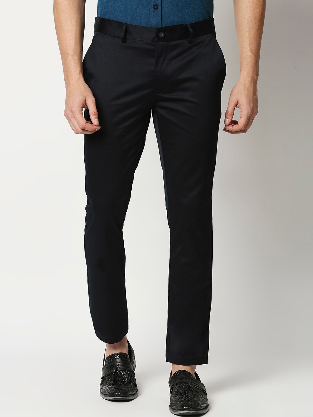 

Basics Men Navy Blue Tapered Fit Cotton Trousers