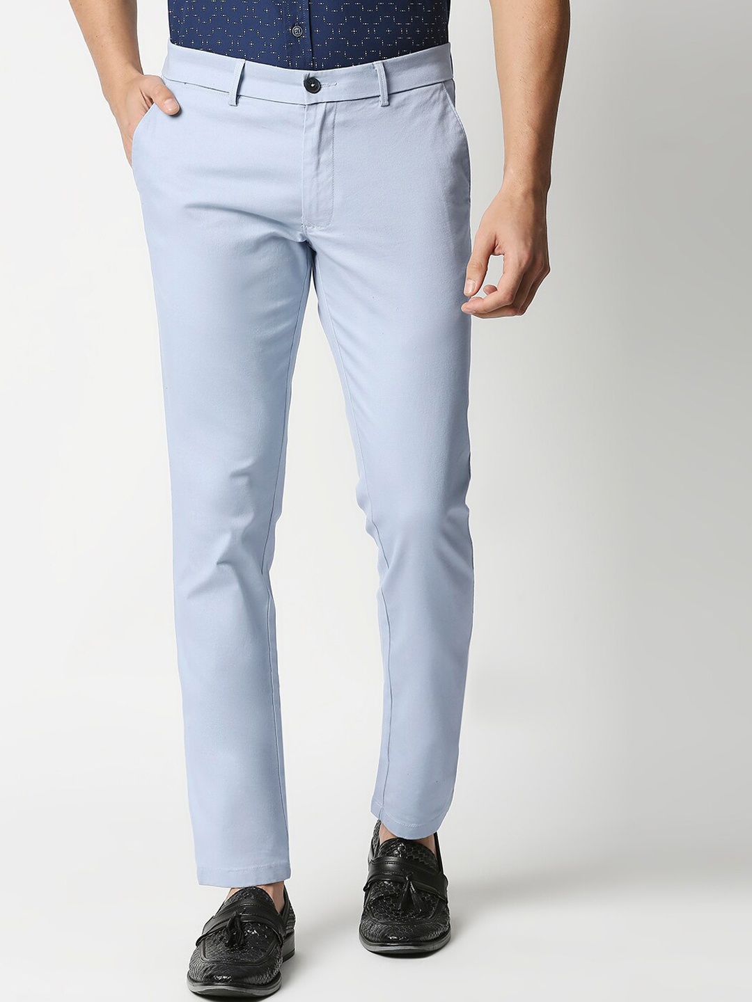 

Basics Men Blue Textured Tapered Fit Trousers