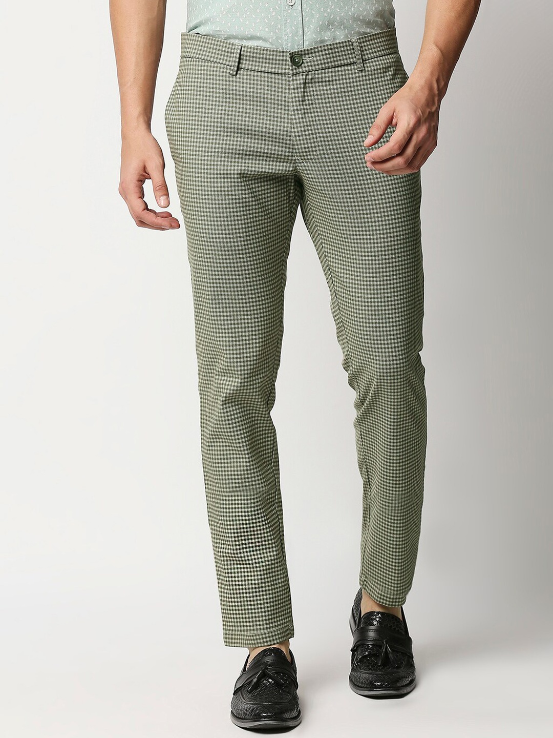 

Basics Men Green Checked Tapered Fit Trousers