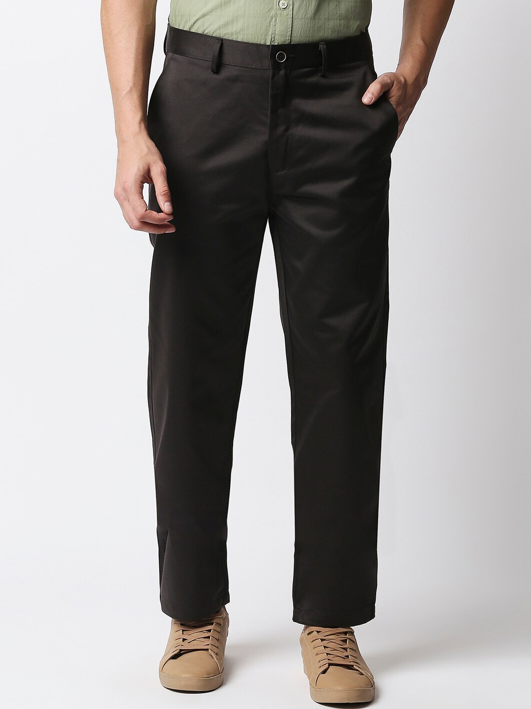 

Basics Men Dark Grey Regular Fit Solid Cotton Trousers