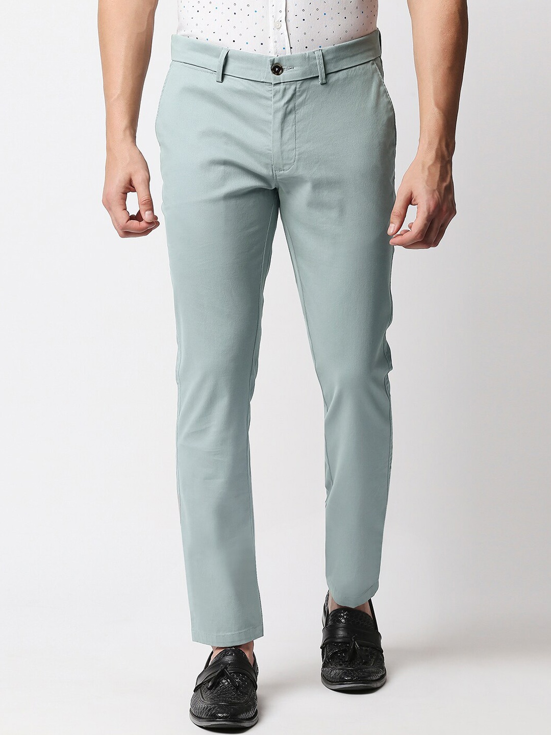 

Basics Men Turquoise Blue Tapered Fit Chinos Trousers