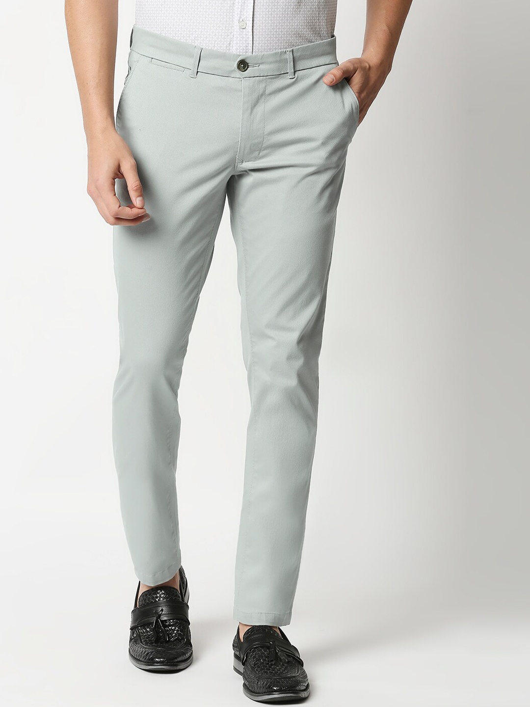 

Basics Men Grey Solid Regular Fit Casual Cotton Trousers