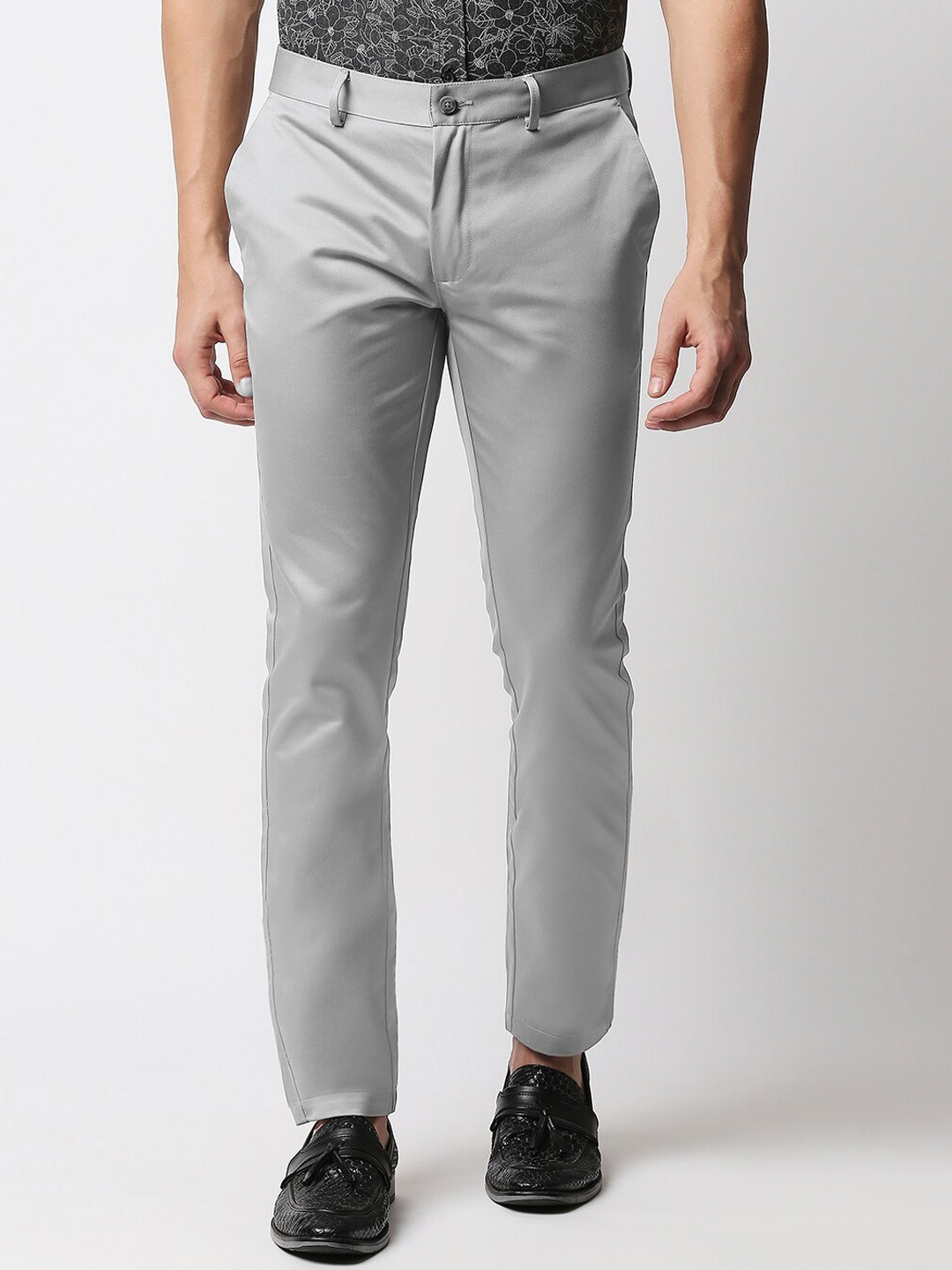 

Basics Men Grey Tapered Fit Satin Silk Trousers