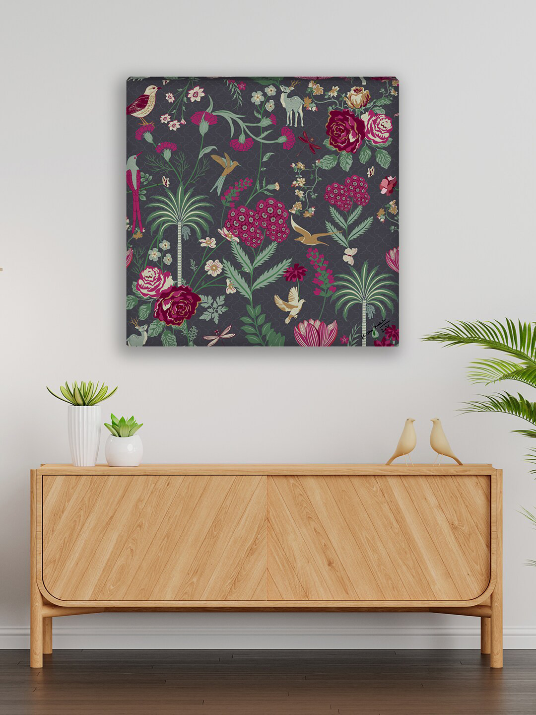 

India Circus by Krsnaa Mehta Grey & Green Floral Galore Printed Photograph Framed Wall Art