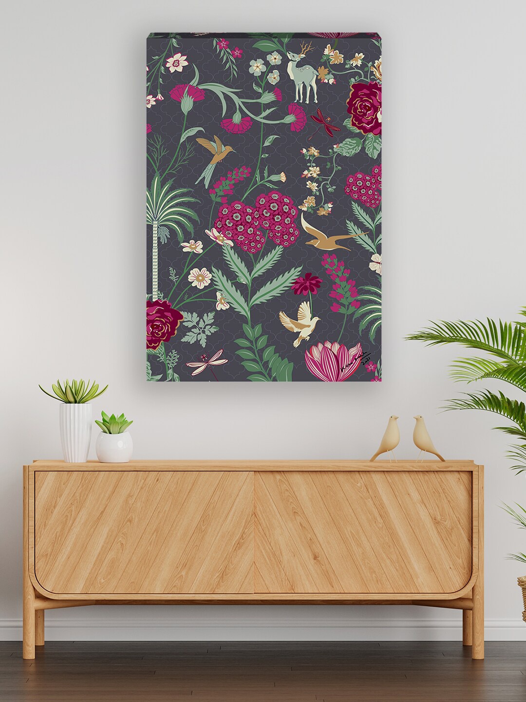 

India Circus by Krsnaa Mehta Grey & Green Floral Galore Canvas Wall Art