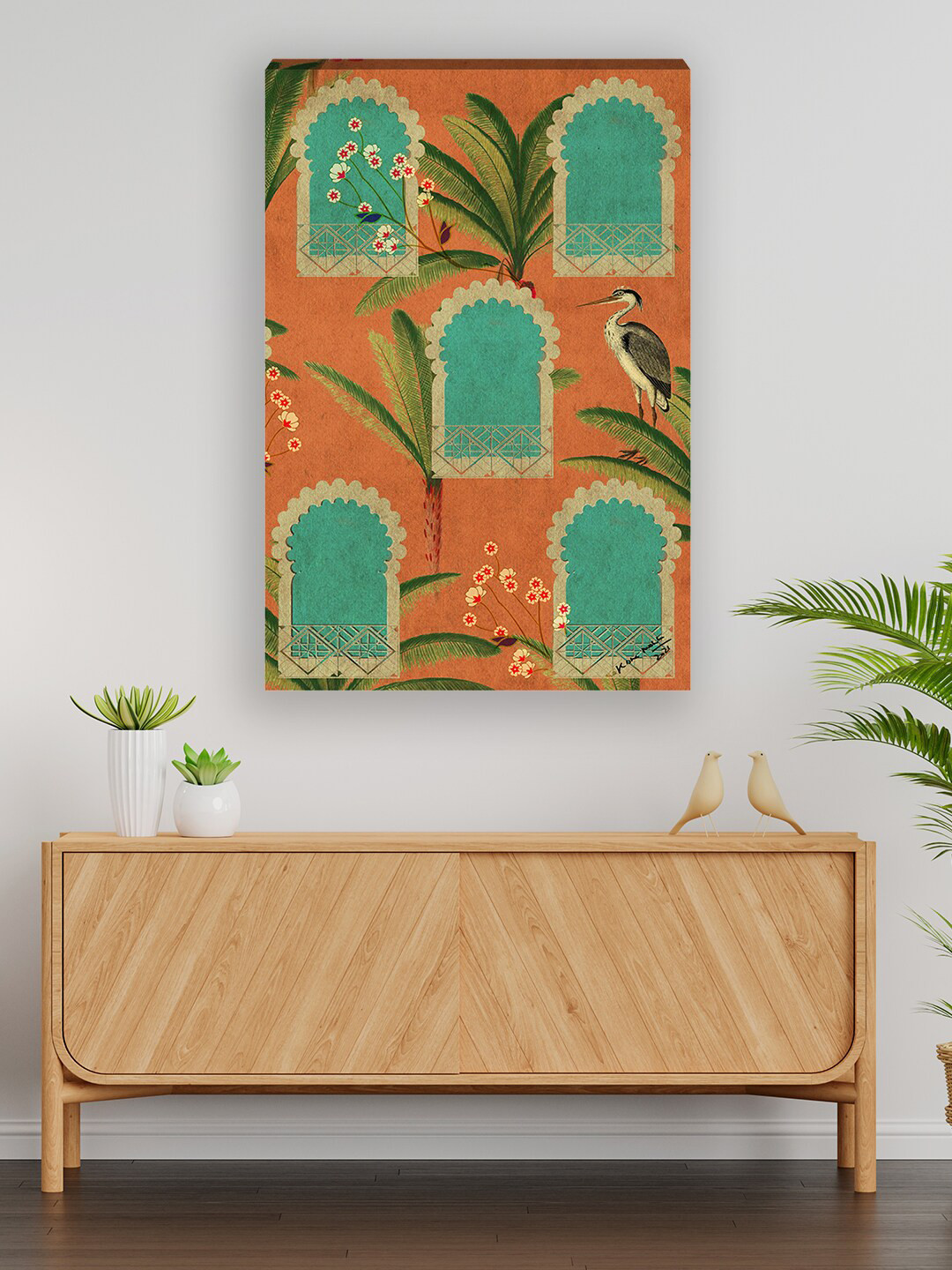 

India Circus by Krsnaa Mehta Orange & Sea green Heron's Palace Theme Painting Canvas Wall Art