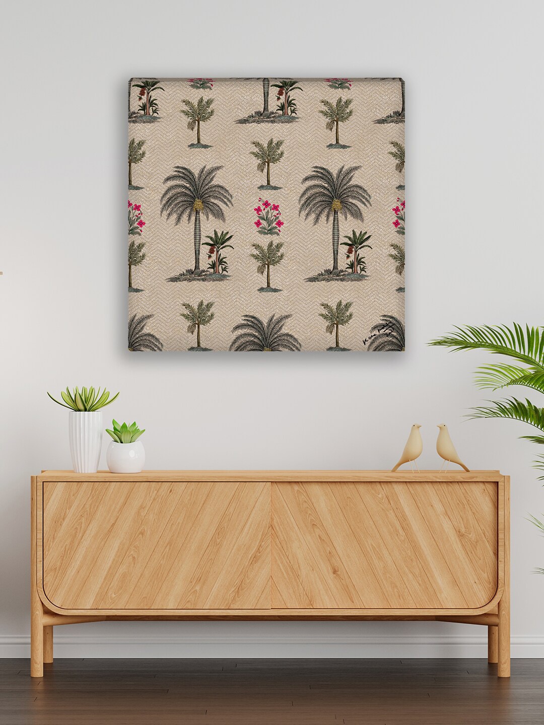 

India Circus by Krsnaa Mehta Beige & Green Chevron Palms Printed Canvas Wall Art