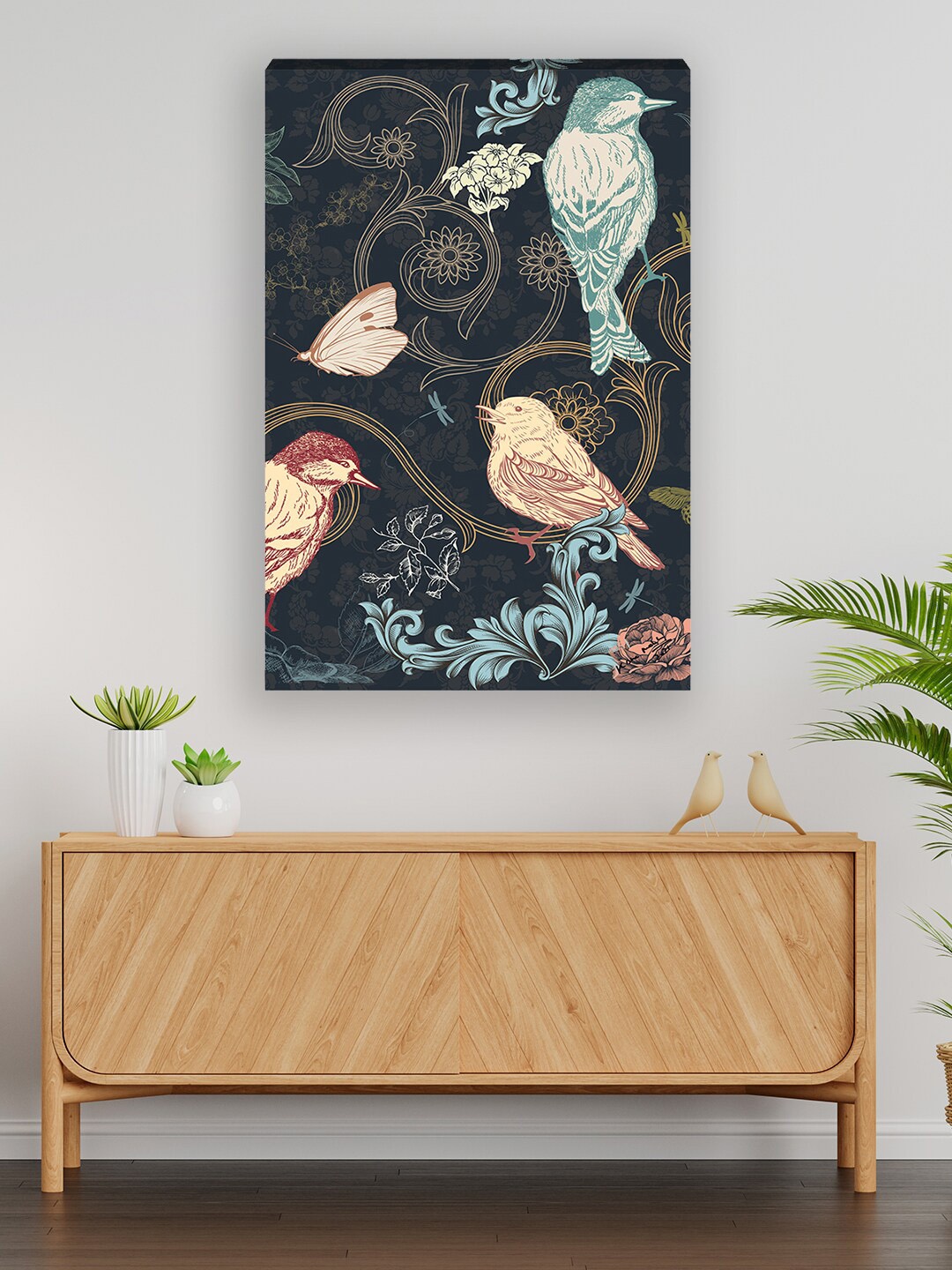 

India Circus by Krsnaa Mehta Black & Blue Passerine Calling Canvas Wall Art