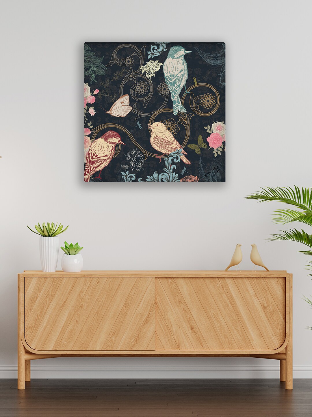 

India Circus by Krsnaa Mehta Black & Blue Passerine Calling Canvas Wall Art