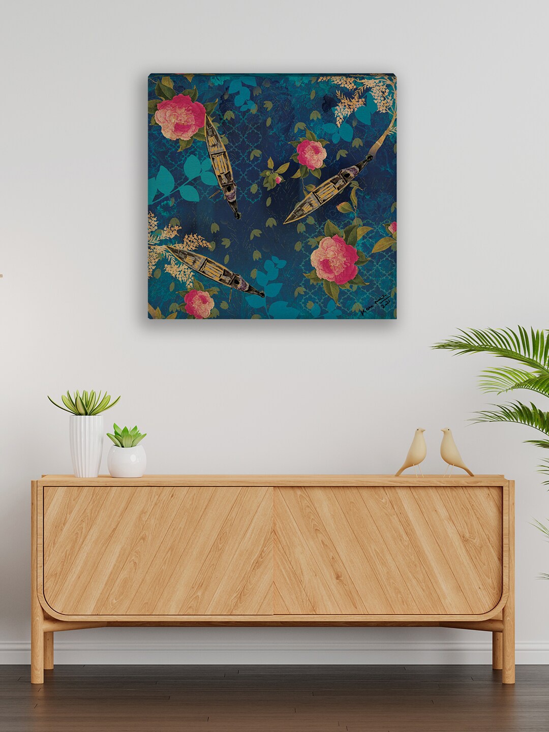 

India Circus by Krsnaa Mehta Blue Floral Lake Theme Painting Canvas Wall Art