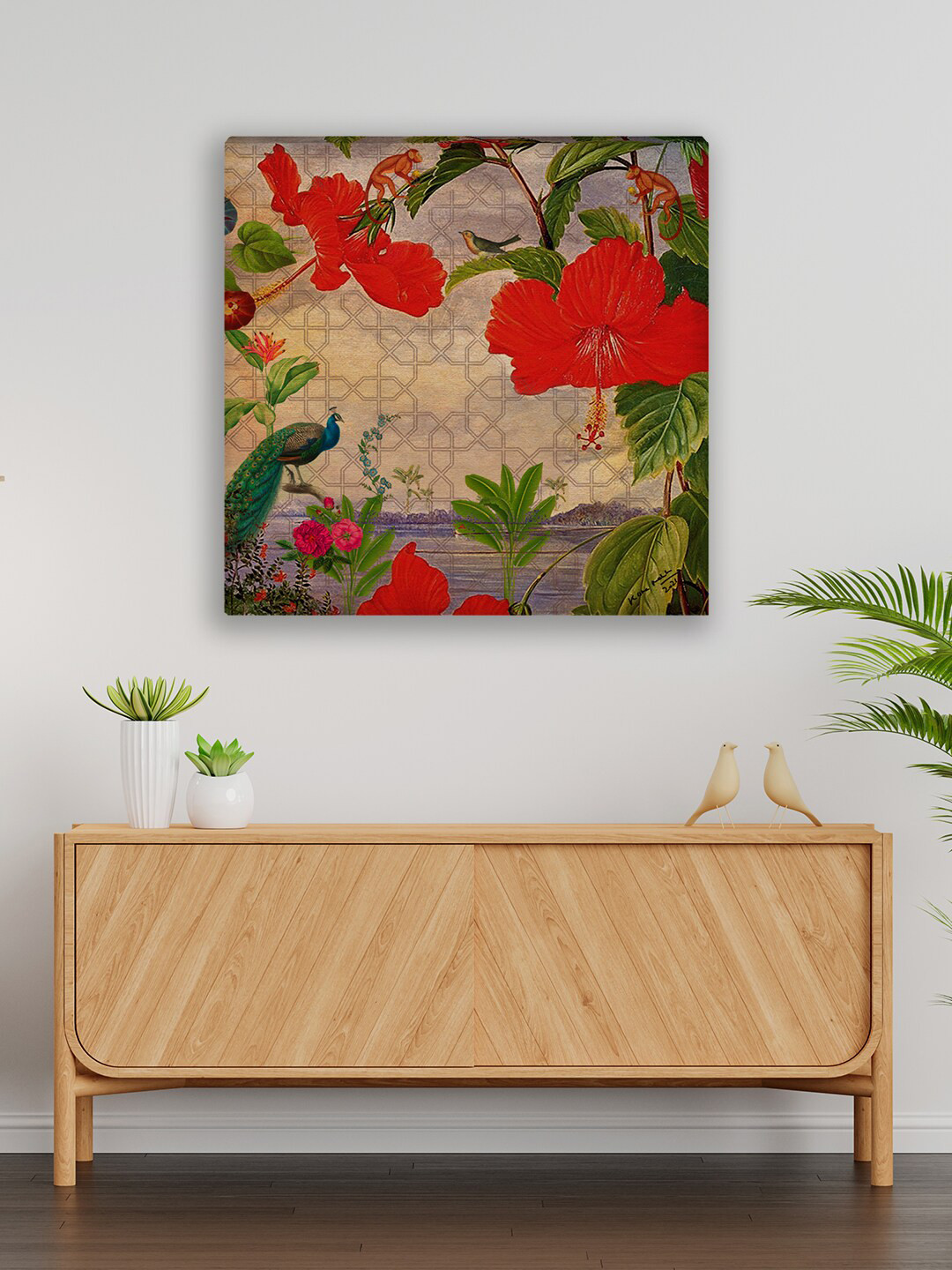 

India Circus by Krsnaa Mehta Cream & Red Entrancing Forestry Painting Canvas Wall Art