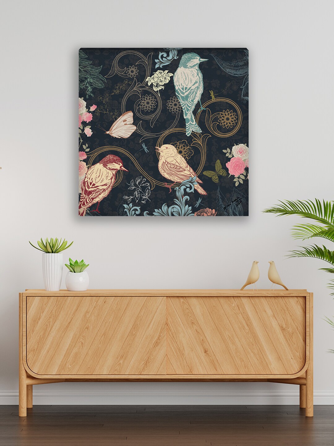 

India Circus by Krsnaa Mehta Black & Blue Passerine Calling Canvas Wall Art