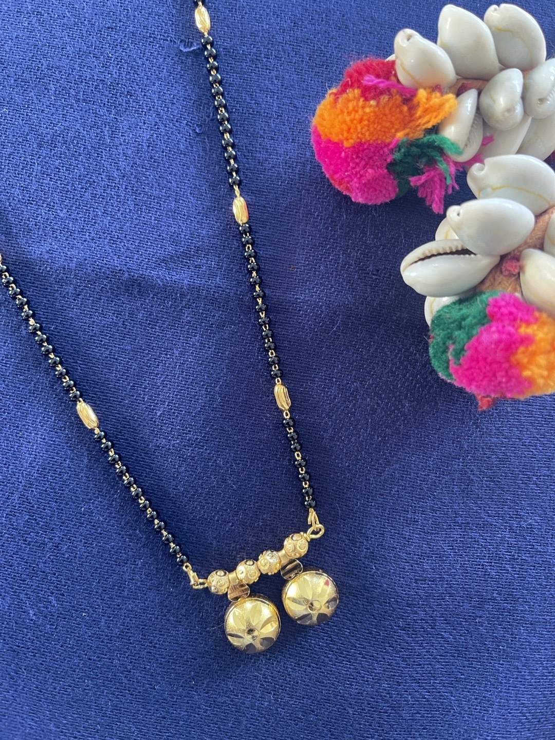 

Digital Dress Room Gold-Plated Black Stone-Studded Beaded Mangalsutra