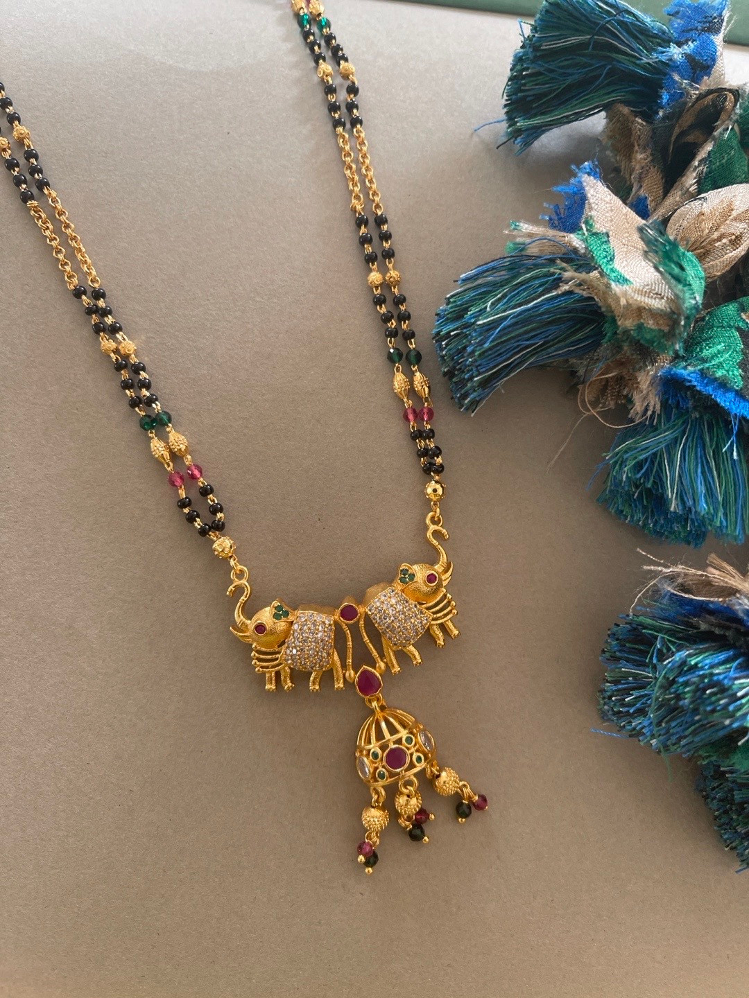 

Digital Dress Room Gold-Plated White & Black Stone-Studded Beaded Mangalsutra