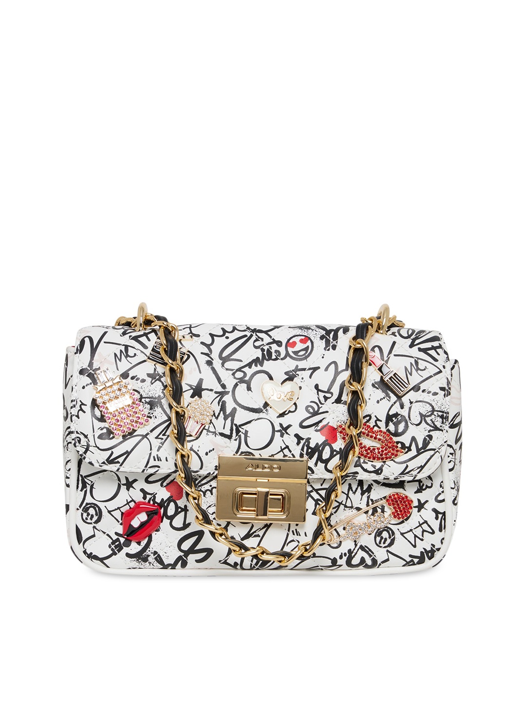 

ALDO White & Black Printed Structured Sling Bag