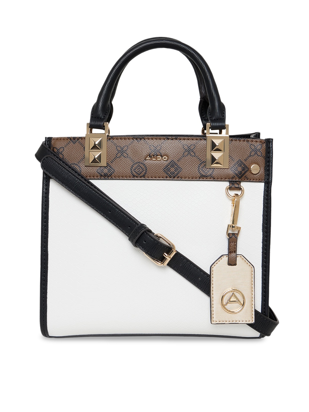 

ALDO Women Brown & White Textured Structured Handheld Bag with Quilted