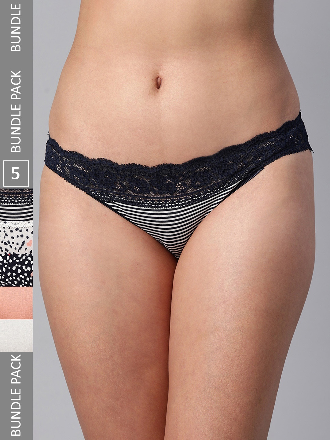 

Marks & Spencer Women Pack Of 5 Lace Detail Bikini Briefs, Navy blue