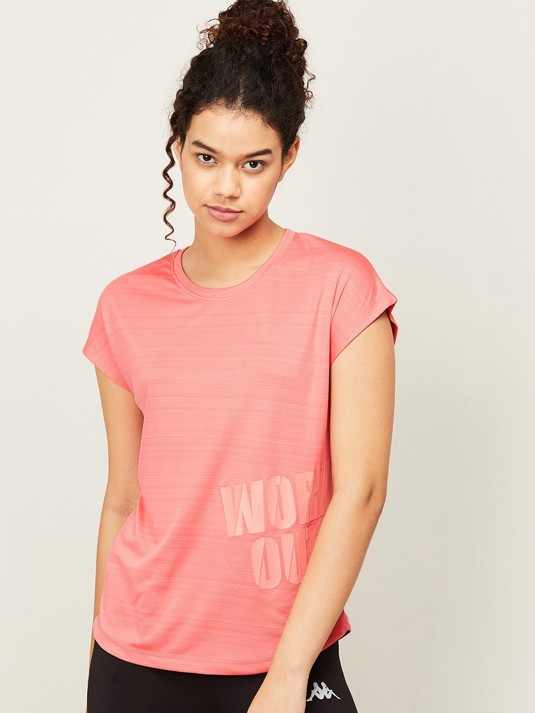 

Kappa Women Coral Typography Printed T-shirt