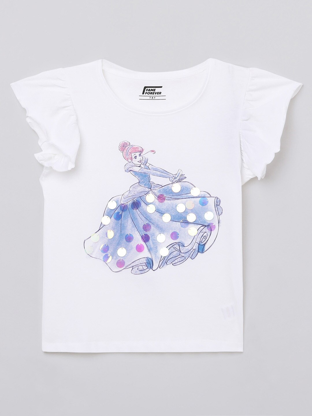 

Fame Forever by Lifestyle Girls White & Blue Cinderella Print Pure Cotton Top