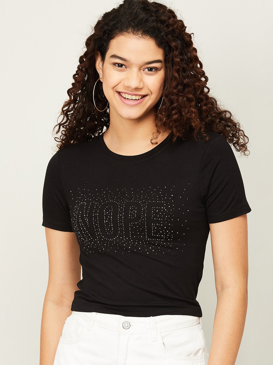 

Ginger by Lifestyle Black Embellished Print Top