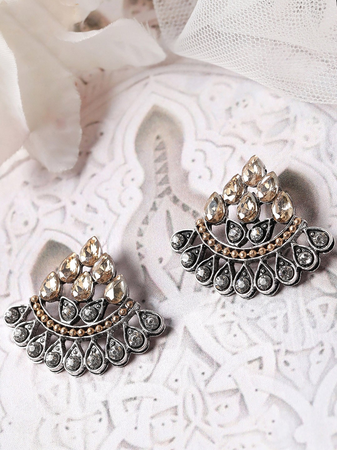 

Rubans Silver-Toned Crescent Shaped Studs Earrings