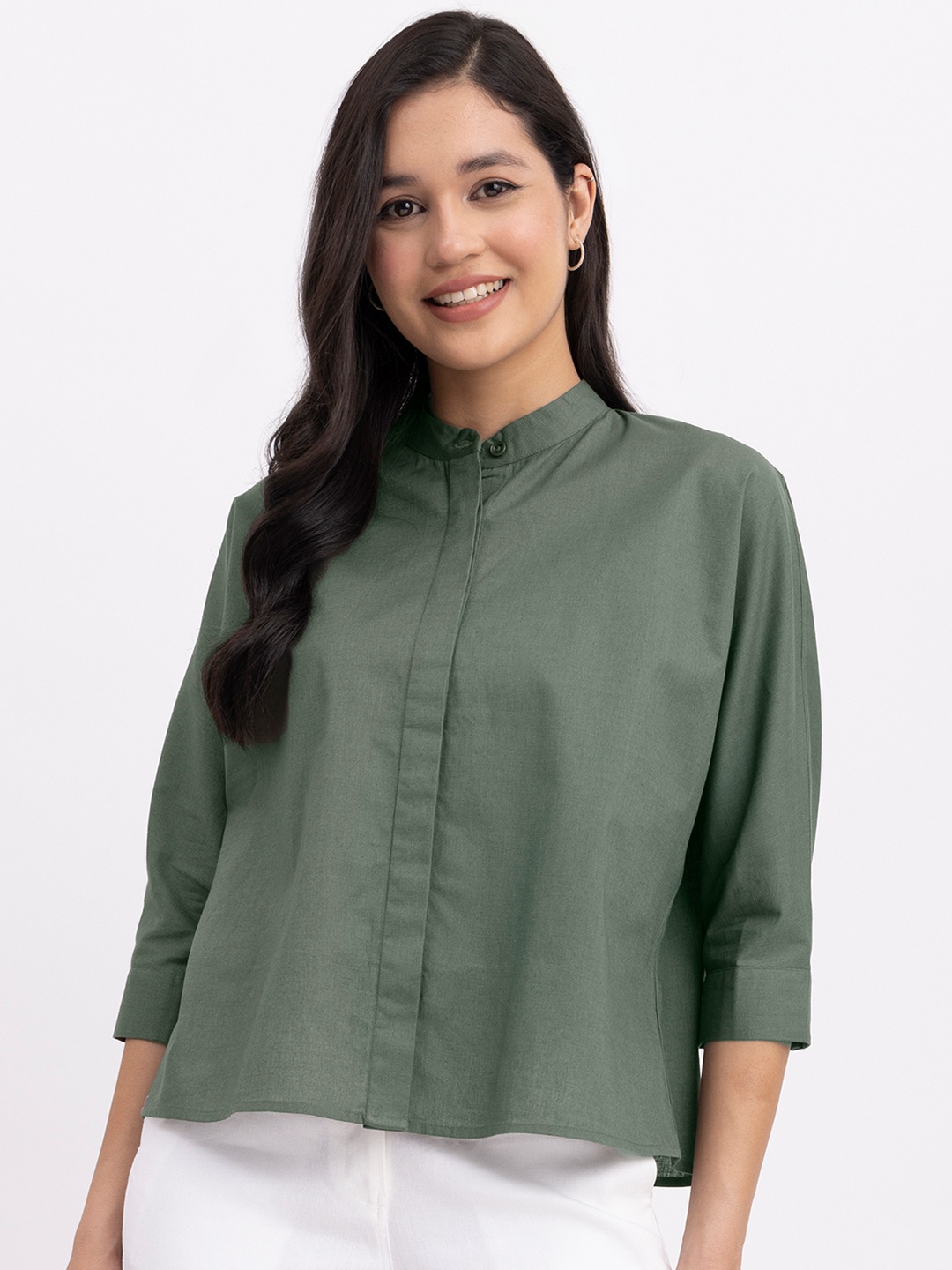 

FableStreet Olive Green Shirt Style Top