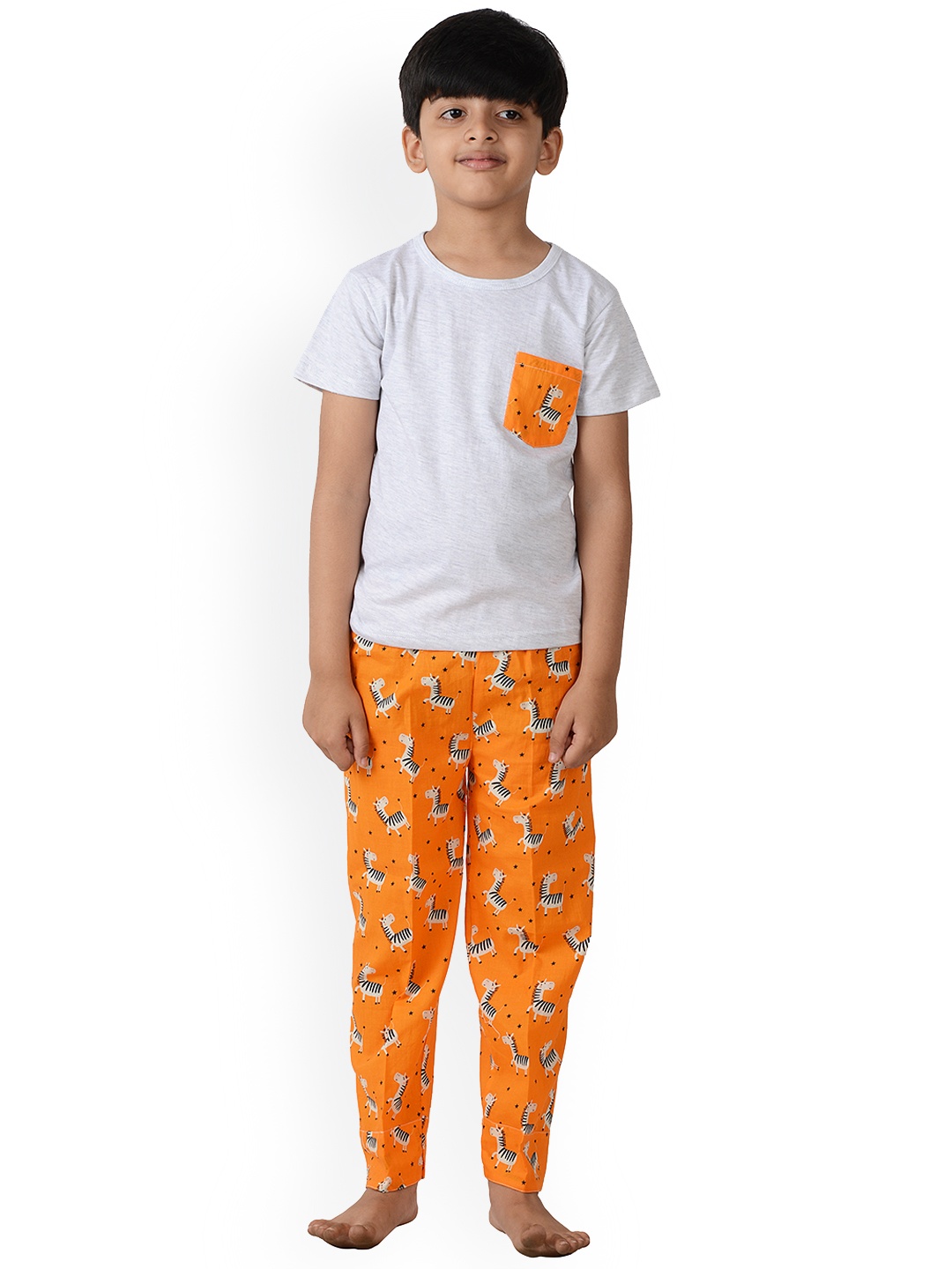 

frangipani Unisex Kids White & Orange Cotton Night suit