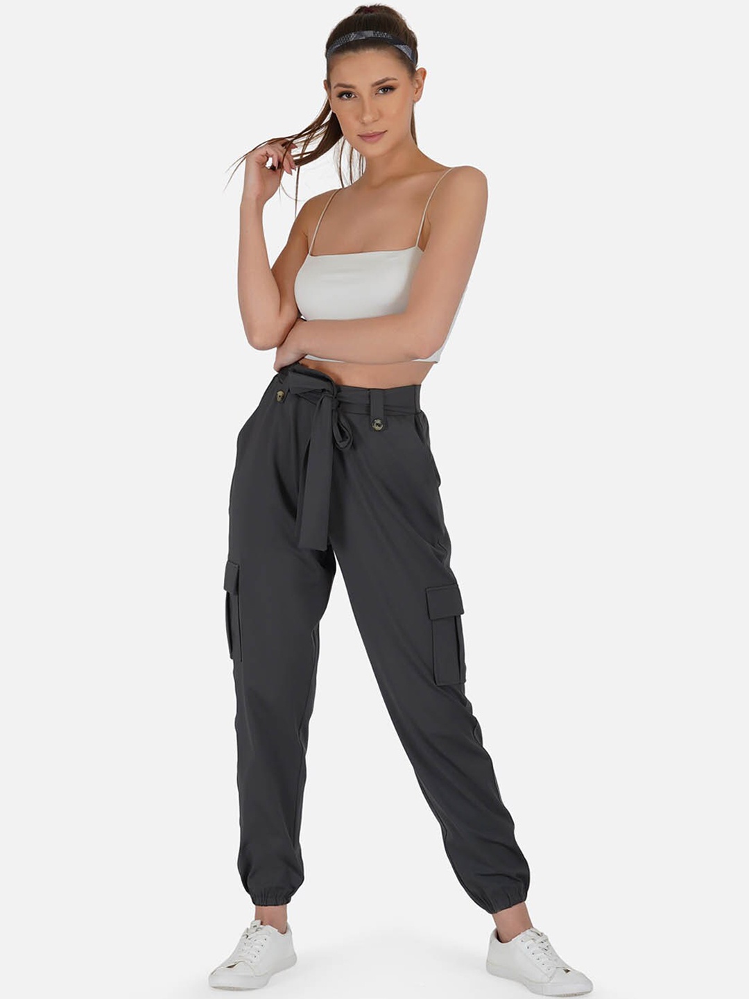 

IMPERATIVE Women Grey Solid Dry Fit Cargo Joggers