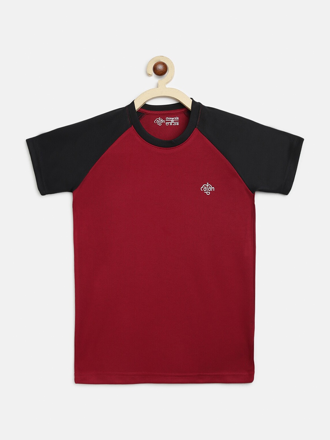 

CHIMPRALA Girls Maroon & Black Colourblocked Applique Running T-shirt