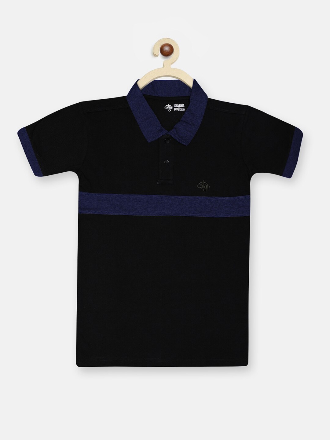 

CHIMPRALA Girls Black & Blue Striped Cotton Polo Collar Running T-shirt