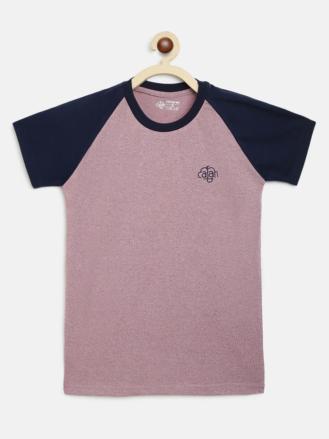 

CHIMPRALA Boys Rose Pink Colourblocked Raglan Sleeves Cotton Outdoor T-shirt