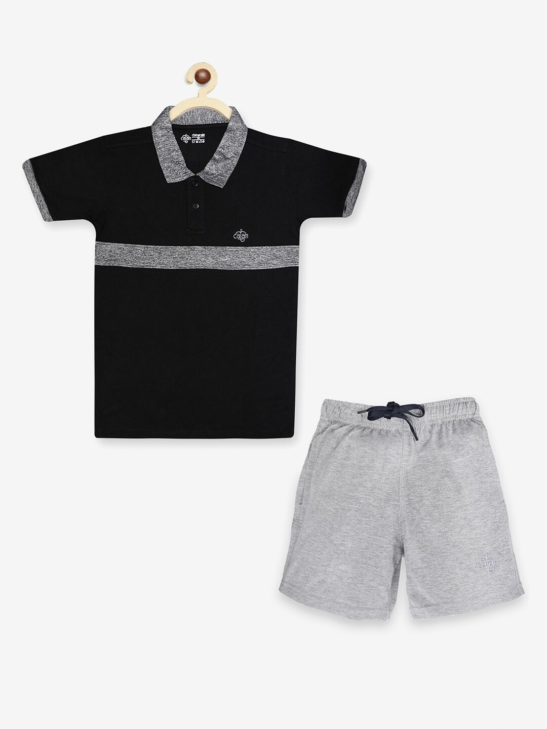 

CHIMPRALA Boys Black & Grey Pure Cotton T-shirt with Shorts