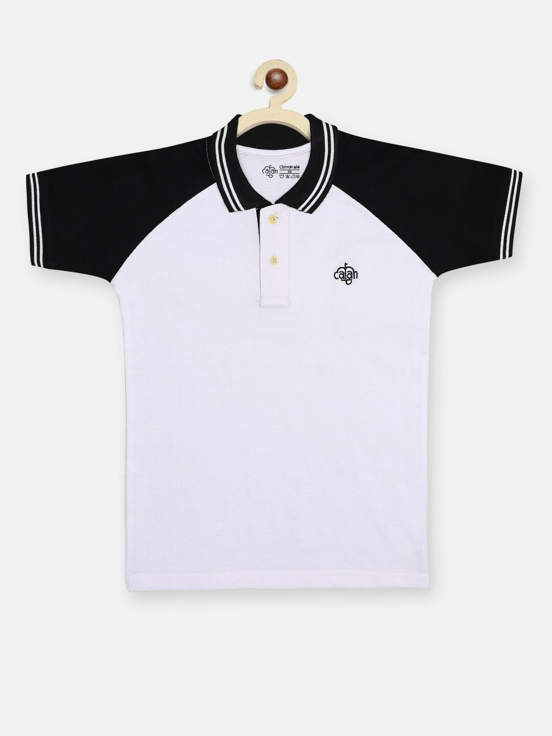 

CHIMPRALA Boys White & Black Polo Collar T-shirt