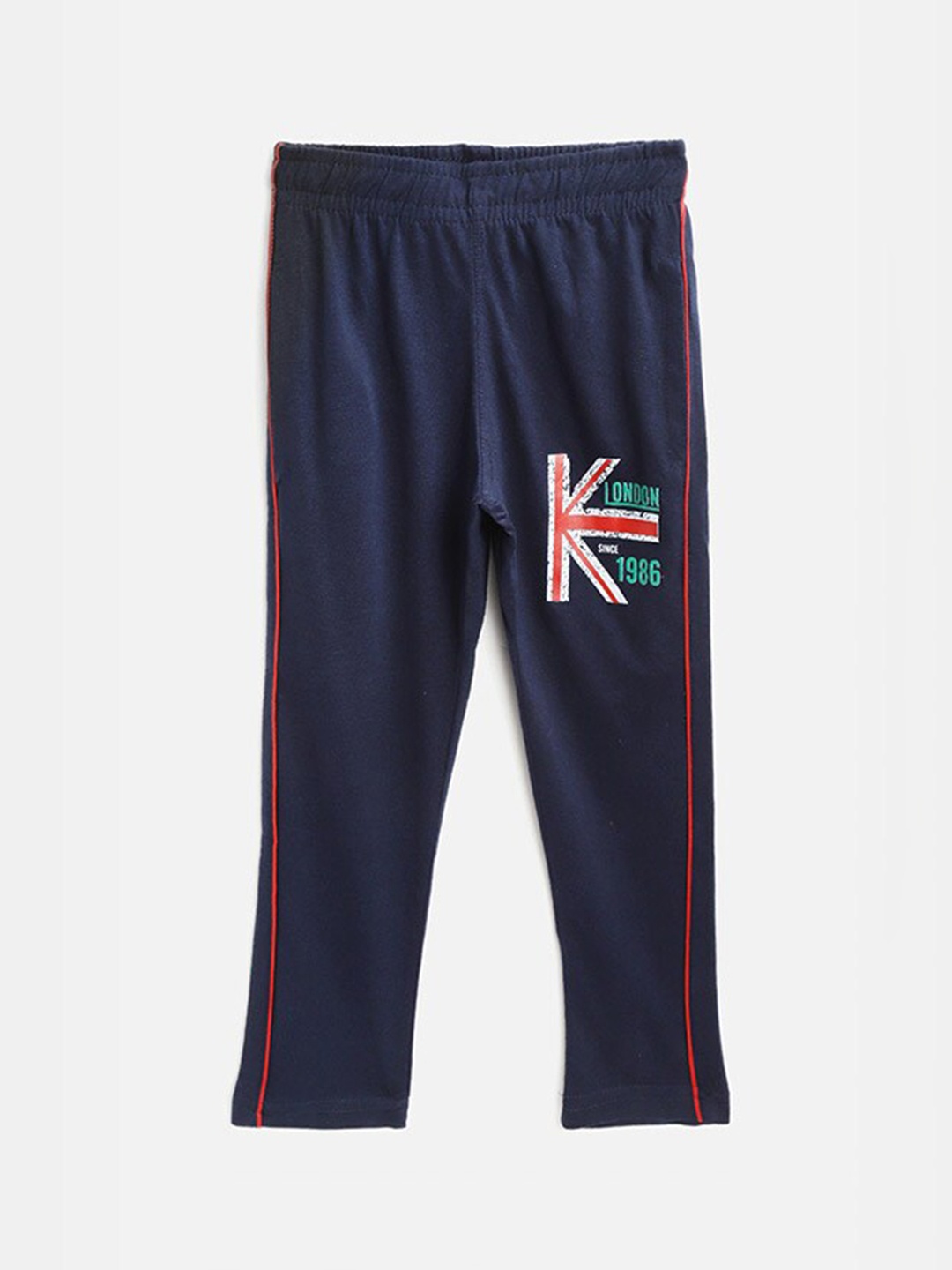 

CHIMPRALA Boys Navy Blue & Red Printed Antimicrobial Cotton Track Pants