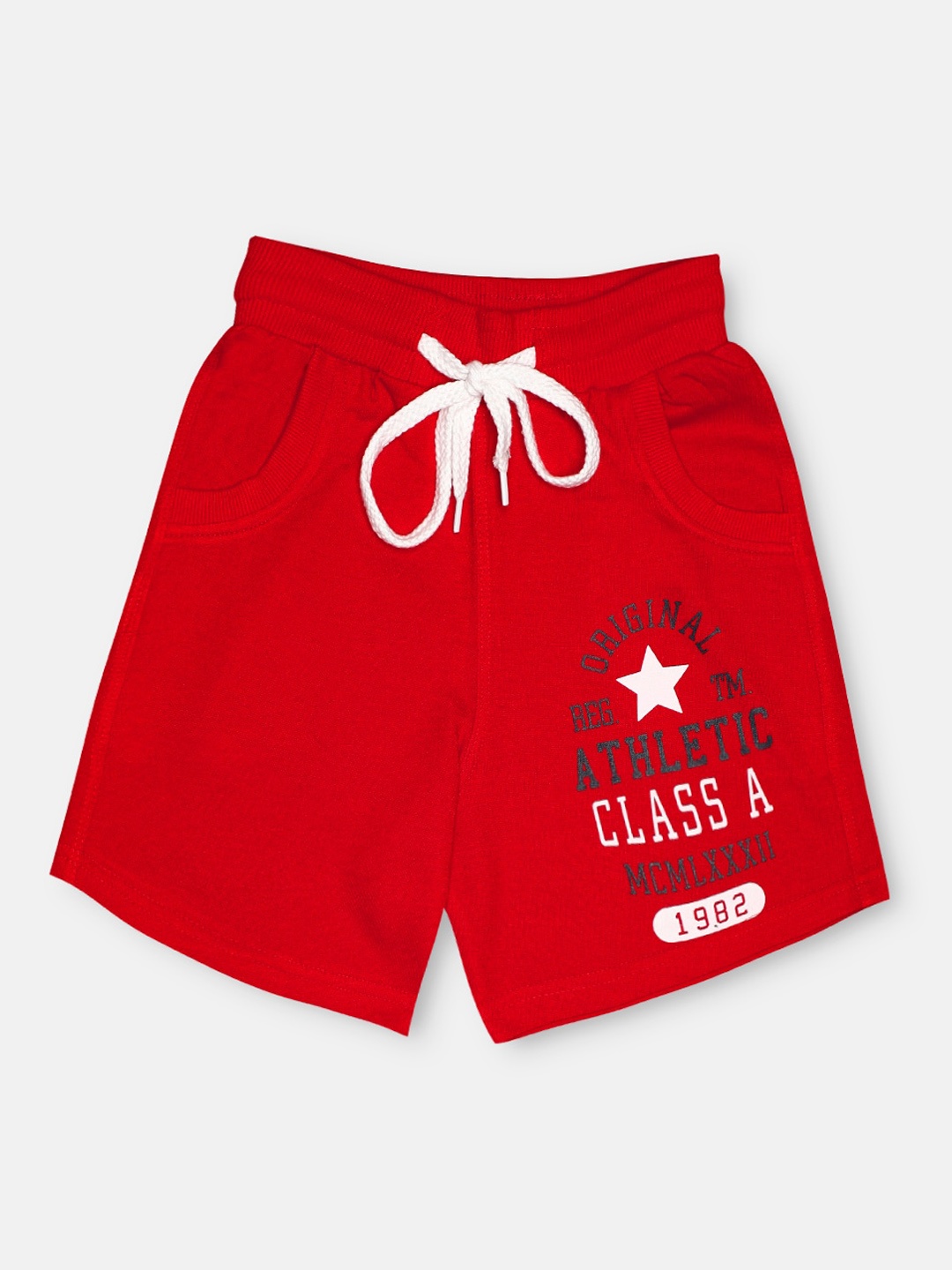

CHIMPRALA Boys Red Typography Printed Outdoor Antimicrobial Technology Cotton Shorts